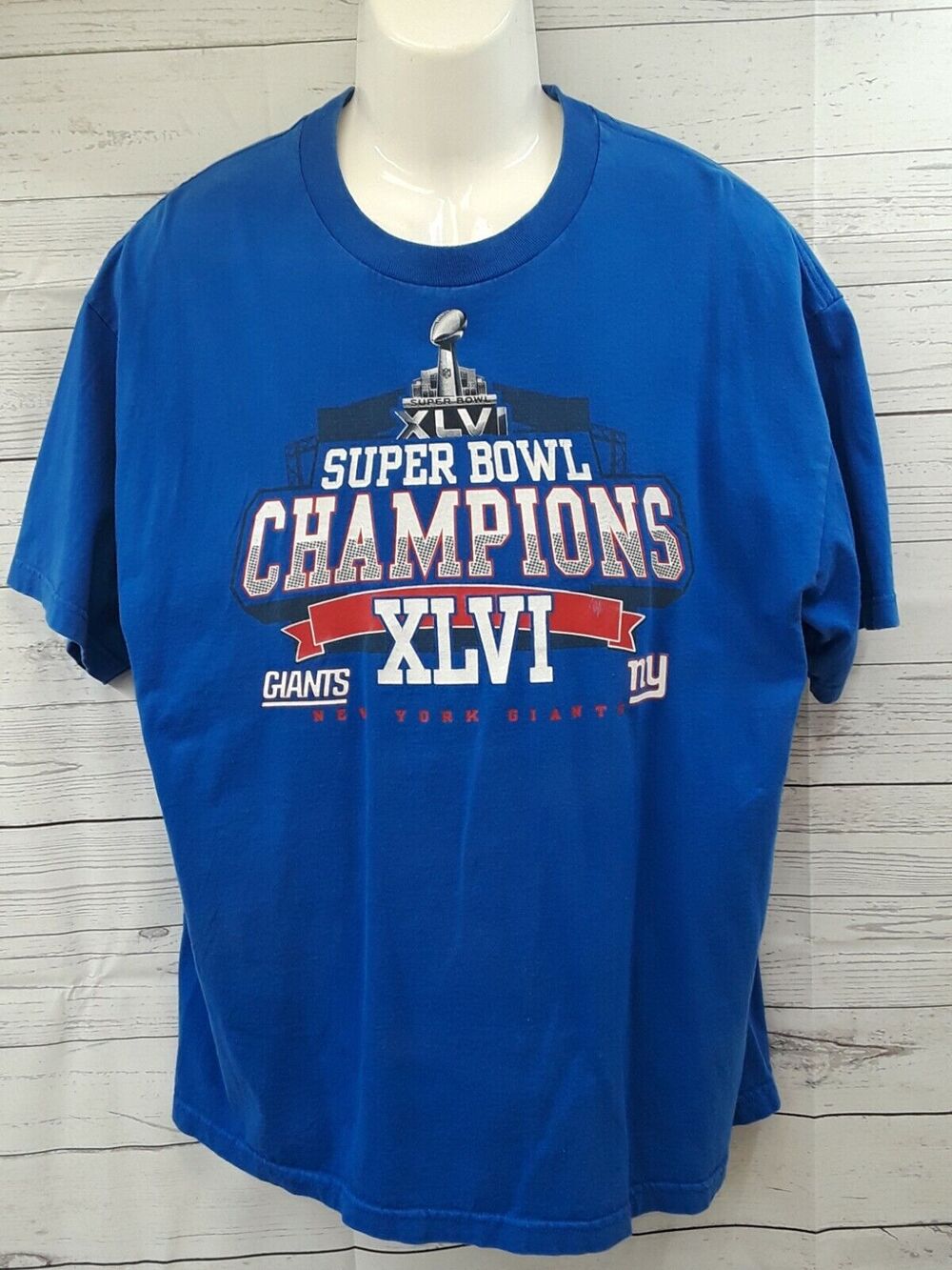 NFL New York Giants Super Bowl XLVI Champions Shirt Mens Alstyle blue SZ XL